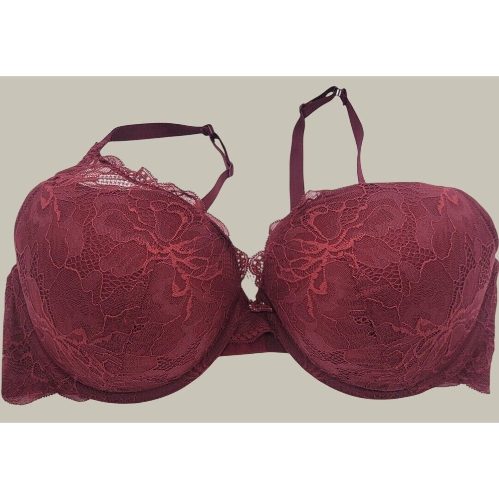 Auden Underwire Bra Floral Lace Padded Full Coverage Lingerie Burgundy Red 40DD